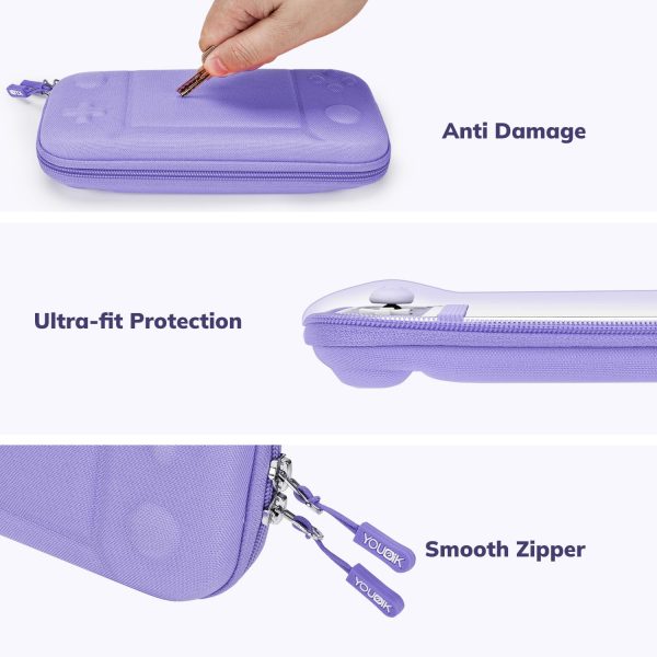 Younik Switch Lite Case, Portable Switch Lite Carrying Case, 14 in 1 Accessories Kit with Carrying Case, Protective Cover, Game Card Case, Screen Protectors, Thumb Grips, Pendant and straps (Purple) - Image 4