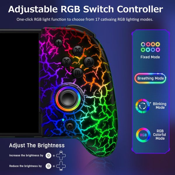 Switch Controllers for Nintendo Switch Game, Switch Wireless Pro Controller Upgrade Hall Effect Joystick, One-Piece Switch Joypad for Handheld Mode with RGB Light/Battery/Mapping - Image 3