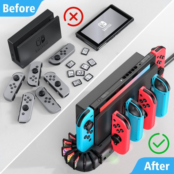 Switch Controller Charging Dock Station Compatible with Nintendo Switch Accessories & OLED Model Joycons, KDD Switch Controller Charger Docking Station with Upgraded 8 Switch Games - Image 4