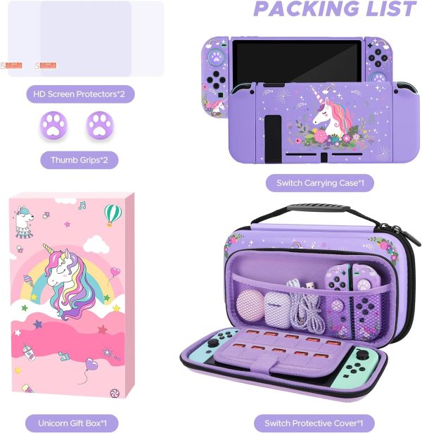 homicozy Cute Unicorn Protection Case for Nintendo Switch,Purple Hard Carrying Case with Soft TPU Protective Cover and Protection Acessories Compatible with Nintendo Switch for Girls - Image 2