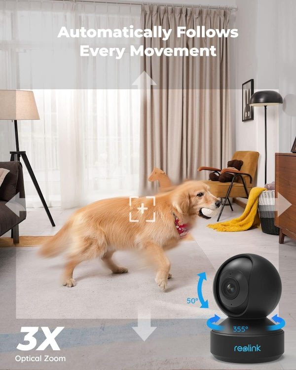 REOLINK 5GHz WiFi Indoor Camera, 5MP Plug-in Security Camera with 3X Optical Zoom, 360 Degree Baby/Dog Monitor with Auto Tracking, Person/Pet Detection, 2.4/5 GHz WiFi, Local Storage, E1 Zoom - Image 3