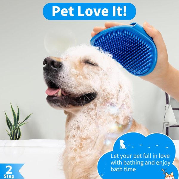 Comotech 3PCS Dog Bath Brush | Dog Shampoo Brush | Dog Scrubber for Bath | Dog/Grooming/Washing Brush Scrubber with Adjustable Ring Handle for Short & Long Haired Dogs/Cats (Blue Blue White) - Image 3
