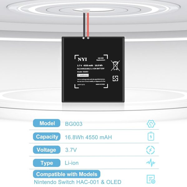 NYI Upgraded 4550mAh HAC-003 Battery Replacement Compatible with Nintendo Switch Console Handhold HAC-001,High Capacity Internal Battery with Installation Tools Kit - Image 4