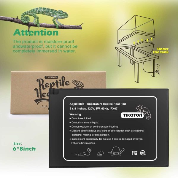 Tikaton Reptile Heat Pad - Adjustable Temperature Under Tank Heater for 10-20gal/30-40gal Tank, Terrarium Heat Mat for Turtle/Snake/Lizard/Frog/Spider/Plant Box - Image 2