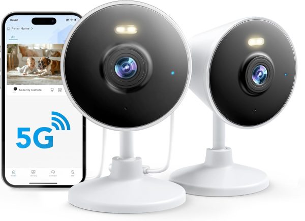 [5G & 2.4G] Indoor/Outdoor Security Camera for Home, Baby/Elder/Dog/Pet Camera with Phone App, Wi-Fi Camera w/Spotlight, Color Night Vision, 2-Way Audio, 24/7, SD/Cloud Storage, Work w/Alexa, 2Pack