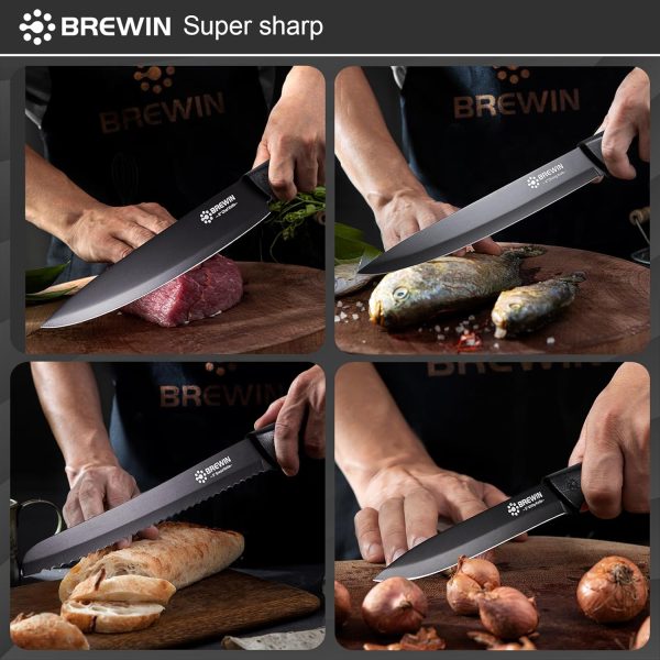 Knife Set, Brewin Kitchen Knife Set, Knives Set for Kitchen, Universal Knife Block, Utility Knife Block Set, Kitchen Essentials, New Home Essentials, Apartment Essentials, Dishwasher Safe - Image 6