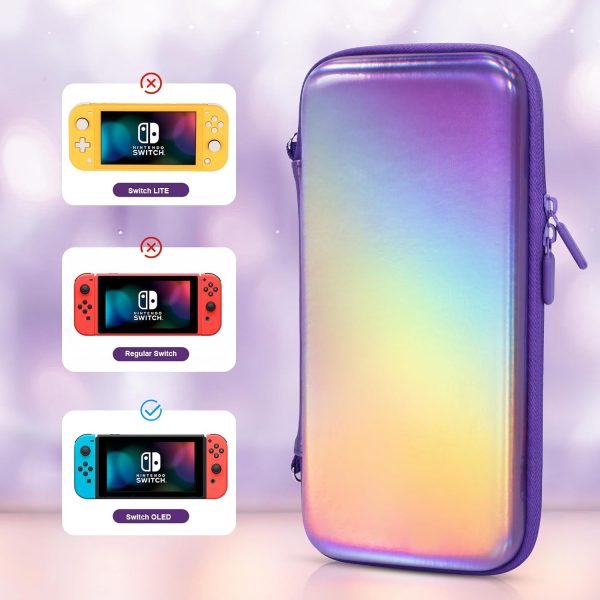 belle&birdie Nintendo Switch Accessories-Hard Protective Carry Case for Switch OLED witch 10 Game Card Slot,Soft TPU Cover, Screen Protector,Adjustable Strap,Thumb Grip Caps (Laser Purple) - Image 3