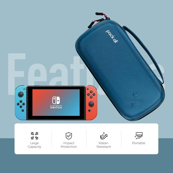 pack all Switch Case Compatible with Nintendo Switch and New OLED Model, Large Capacity Carrying Case for Travel, Portable Hard Game Case Travel Bag for Console & Accessories,19 Game Card Slots (Blue) - Image 2