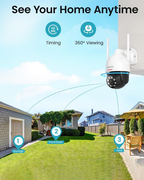 DEKCO 2K Security Camera Outdoor 2Packs, WiFi Outdoor Security Cameras Pan-Tilt 360° View, 3MP Surveillance Cameras with Motion Detection and Siren, 2-Way Audio, Full Color Night Vision, Waterproof - Image 5