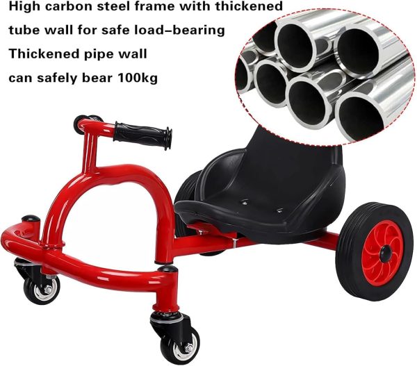 Drift Trike for Kids,Kids 4 Wheel Drift Tricycle,360 Degree Rotating Caster Trike,Carbon Steel Frame with Rubber Wheels Birthday Gifts for Girls, Boys,Red - Image 3