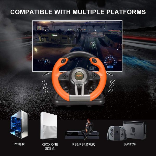 PXN Xbox Steering Wheel V3II 180° PC Gaming Racing Wheel Driving Wheel, with Linear Pedals and Racing Paddles for PC, PS4, Xbox One, Xbox Series X|S, Nintendo Switch - Orange - Image 2