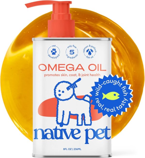 Native Pet Omega 3 Fish Oil for Dogs 8 oz - Made with Wild Alaskan Salmon Oil for Dogs - EPA DHA - Supports Itchy Skin, Mobility - Liquid Pump is Easy to Serve - Omega 3 Oil for Dogs