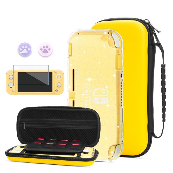 HYPERCASE Protective Case for Nintendo Switch Lite, Yellow Hard Shell Portable Travel Carrying Case Pouch for Nintendo Switch Console & Accessories, Storage Bag with 8 Game Card Slots for Girls Boys.