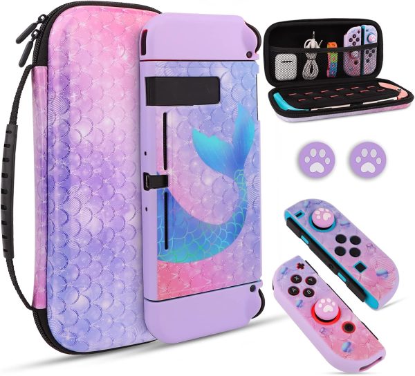 homicozy Purple Mermaid Hard Carrying Case for Nintendo Switch,Soft TPU Protective Case Cover with Portable Travel Case Compatible with Nintendo Switch for Girls