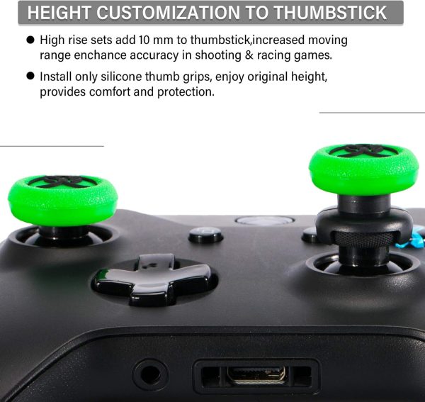 FPS Thumbstick Extender & 3D Texture Rubber Silicone Grip Cover 2 Sets for Xbox Series X/S & Xbox One Controller(BioH Green) - Image 4