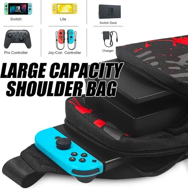 Switch Travel Bag, Portable Nylon Water Resistant Shoulder Bag Storage Backpack, for Nintendo Switch Console/Dock/Switch Accessories, Chest Bag compatible with Nintendo Switch - Image 3