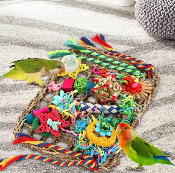 Bird Toys Bird Foraging Toys for Parakeets Cockatiel Conures Lovebirds Bird Foraging Shredding Seagrass Wall with Various Toys for Birds - Image 3