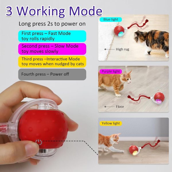 Interactive Cat Toys Ball for Indoor Cats Fast Rolling on Carpet, Chirping & Motion Activate Cat Toys (Red) - Image 4