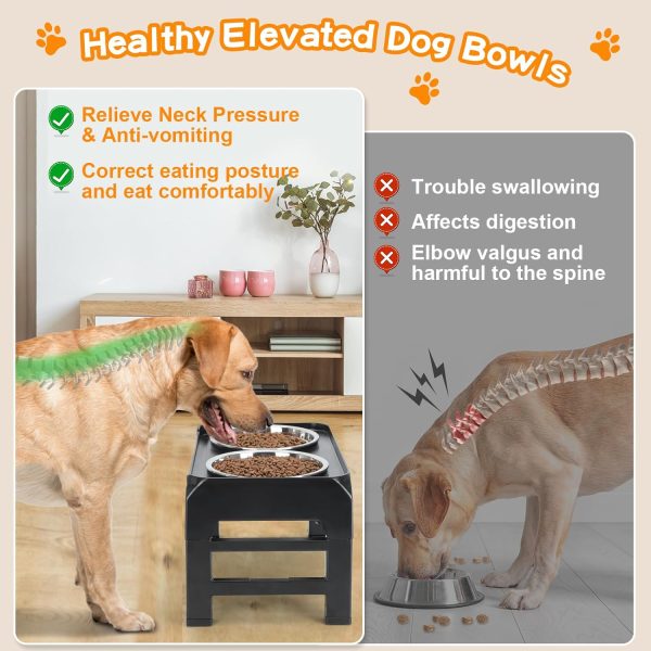 Elevated Dog Bowls, 4 Height Adjustable Raised Dog Bowl Stand with 2 Thick 50oz Stainless Steel Dog Food Bowls Non-Slip Dog Feeder for Large Medium Dogs Adjusts to 3.7", 9.2", 10.75", 12.36" Black - Image 3