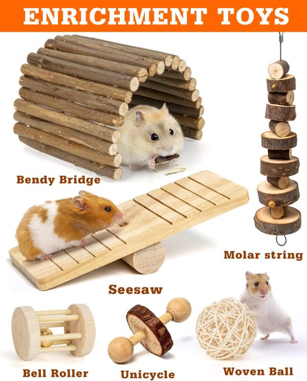 Sofier Hamster, Guinea Pig Toys Accessories Natural Chews for Teeth Rabbit Bunny Rat Chinchilla Hideout Ball Apple Wood Timothy Hay Sticks - Image 3