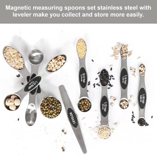 Magnetic Measuring Spoons Set Stainless Steel with Leveler, Stackable Metal Tablespoon Measure Spoon for Baking, Cups and Spoon Set Kitchen Gadgets Apartment Essentials Fits in Spice Jars - Image 3