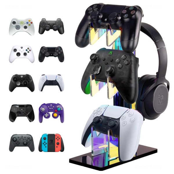 NiHome Iridescent Acrylic Multi-Tier Universal Game Controller Headset Holder Stand for PS5 Xbox ONE Switch Colorful Controller Stand Gaming Accessories Anti-Slip Stable Headphone Holder (3-Tier)