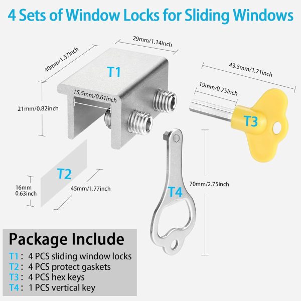 Window Locks (4 Sets), Window Locks for Up and Down Windows, Sliding Window Locks, Window Locks for Horizontal Sliding Windows, Child Proof Window Locks Security, Adjustable Window Stoppers (Silver) - Image 8