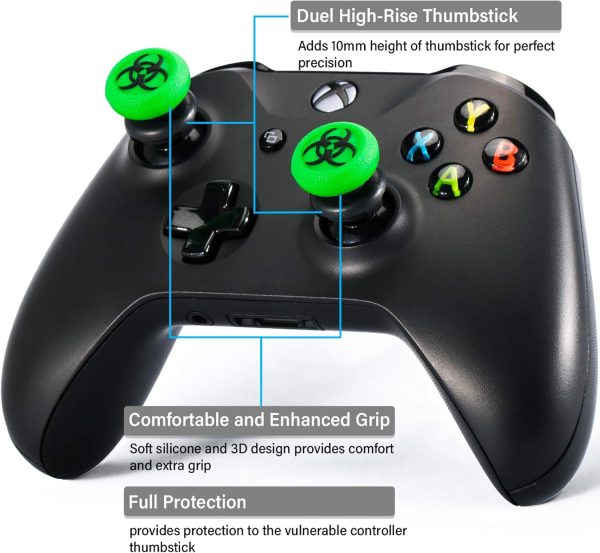 FPS Thumbstick Extender & 3D Texture Rubber Silicone Grip Cover 2 Sets for Xbox Series X/S & Xbox One Controller(BioH Green) - Image 2