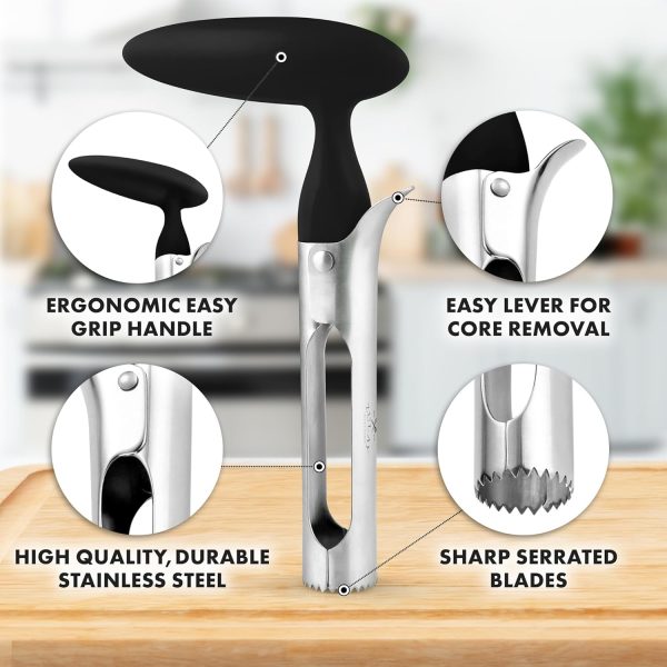 Zulay Kitchen Premium Apple Corer Tool - Ultra Sharp, Stainless Steel, Serrated Blades for Easy Coring - Easy to Use & Clean, Durable Apple Corer Remover for Baking Apples & More - Black - Image 2