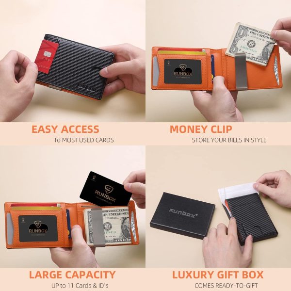 RUNBOX Slim Wallets for Men - Leather Money Clip Mens Wallet - RFID Blocking Front Pocket Bifold Wallet - Thin Credit Card Holder with Gift Box - Image 7