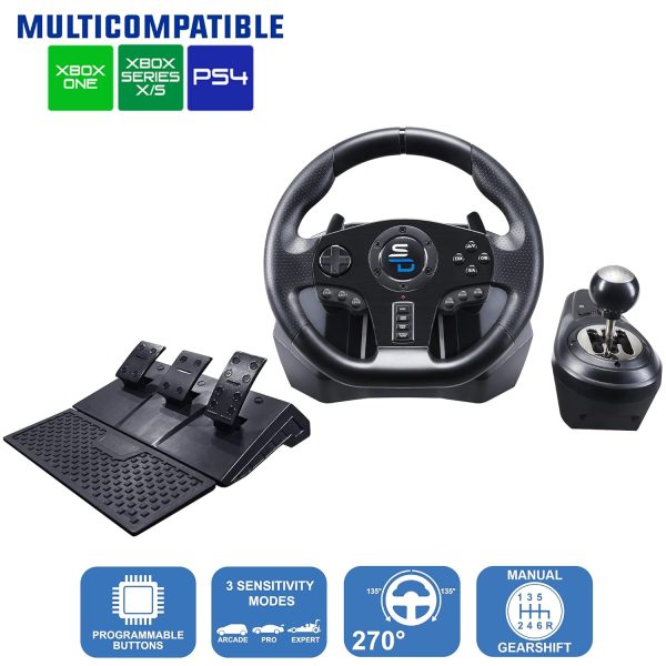 Superdrive - GS850-X racing steering wheel with manual shifter, 3 pedals, paddle shifters for Xbox Serie X/S, PS4, Xbox One, (programmable) - Image 2