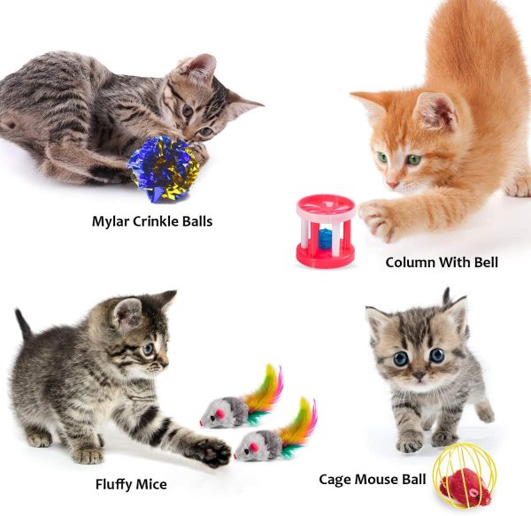 AILUKI 35 PCS Cat Toys Kitten Toys Assortments,Variety Catnip Toy Set Including 2 Way Tunnel,Cat Feather Teaser,Catnip Fish,Mice,Colorful Balls and Bells for Cat,Puppy,Kitty - Image 4