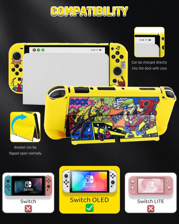 GLDRAM Yellow Switch OLED Case Bundle, Portable Travel Carrying Storage Bag for Nintendo Switch OLED, PC Protective Skin Cover, Screen Protector, Thumb Cap for Console & Accessories - Image 4