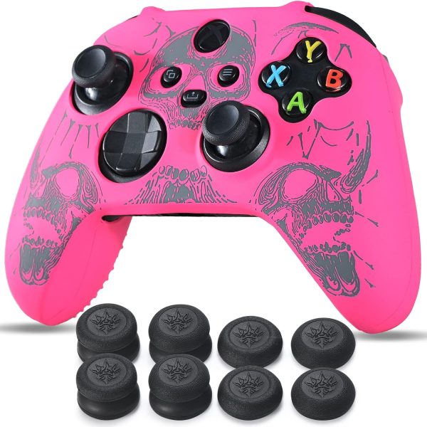 Laser Carving Silicone Skin for Xbox Series X/S Controller x 1(Skulls Grey PiB) with Exclusive Thumb Grips x 8 - Image 2