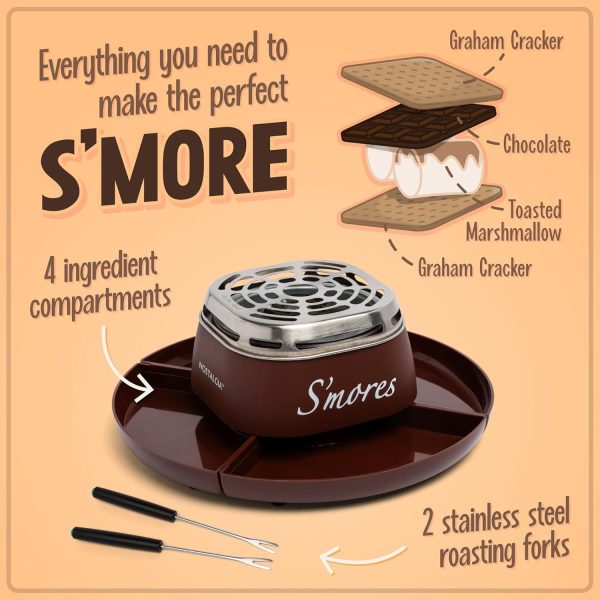 Nostalgia Tabletop Indoor Electric S'mores Maker - Smores Kit With Marshmallow Roasting Sticks and 4 Trays for Graham Crackers, Chocolate, and Marshmallows - Movie Night Supplies - Brown - Image 4