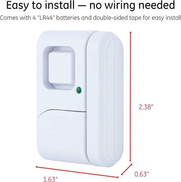 General Electric, 4 Pack, DIY Protection, Burglar Alert, Wireless, Chime, Easy Installation, Home, 45174 GE Personal Security Window and Door Alarm, White, 4 - Image 2