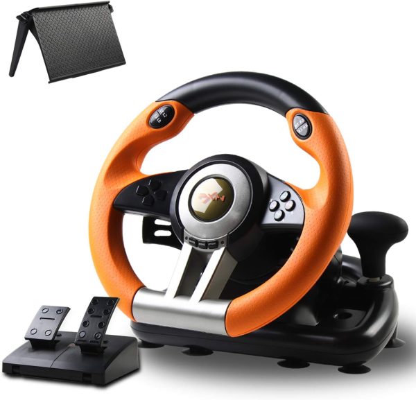 PC Game Racing Wheels, PXN-V3II 180°Competition Volante with Universal USB Port with 3-Pedal and Shifter, xbox steering wheel Suitable wheel for Xbox Series X|S, PC,PS3, PS4, Nintendo Switch-Orange