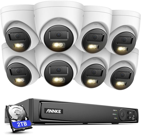 ANNKE Security Camera System PoE, 8 Channel H.265+ 12MP NVR, 8X 12MP Turret Cams with Color Night Vision, AI Motion Detection, Built-in Mic, IP67, 100FT EXIR Night Vision with Smart IR, 2TB HDD