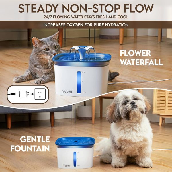 Veken 95oz/2.8L Pet Fountain, Automatic Cat Water Fountain Dog Water Dispenser with Replacement Filters for Cats, Dogs, Multiple Pets (Blue, Plastic) - Image 2