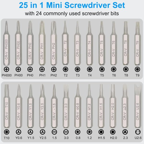 Precision Screwdriver Set, 25 in 1 Mini Magnetic Small Screwdriver Set Case for PC, Eyeglasses, Computer, Electronic, Watch Repair Kit with Phillips and Star Tiny Screw Driver - Image 3