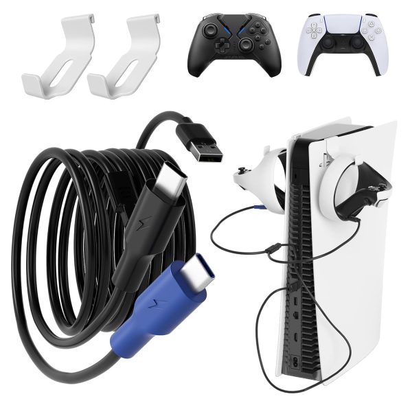 USB C Charger Cable and Storage Hooks Compatible with PS5 Controller, 4ft 2-in-1 Charging Cable Charger Cord Compatible with Playstation 5, PSVR2, and Xbox Series X/S Controller,USB C Powered Devices