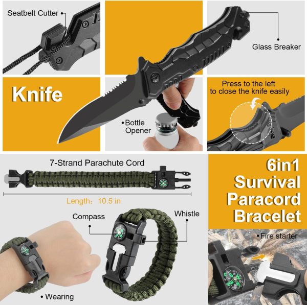 Survival Kit, Gifts for Men Dad Husband, Emergency Survival Gear and Equipment 19 in 1, Fishing Hunting Birthday for Men, Camping Accessories, Cool Gadget, Camping Essentials - Image 2