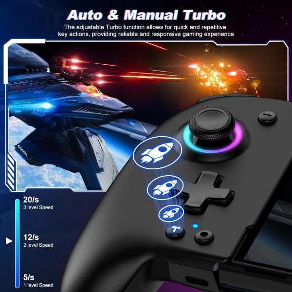 Switch Controllers for Nintendo Switch/OLED Controller, Switch Wireless Pro Controller One-Piece Joypad, Full-Size Ergonomic Handheld Mode Controller with Battery/RGB/Turbo/Programming(Black) - Image 5