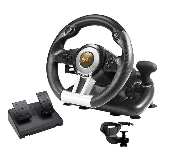 PXN V3II Gaming Steering Wheel with Pedal PC Steering Wheel 180 Degree racing Wheel for PC, PS3, PS4,Xbox One, Xbox Series X/S, N-Switch（Black）