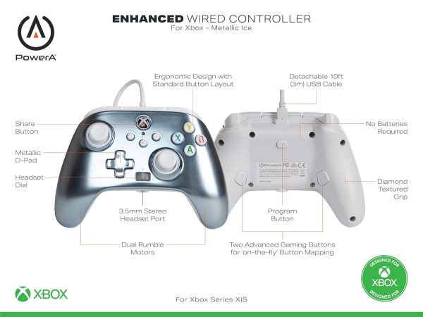 PowerA Enhanced Wired Controller for Xbox Series X|S - Metallic Ice, Gamepad, Wired Video Game Controller, Gaming Controller, Xbox Series X|S, Xbox One - Xbox Series X - Image 2