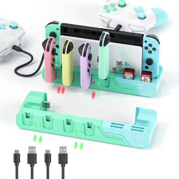 Switch Controller Charging Dock Compatible with Nintendo Switch - Animal Crossing ＆ Switch OLED Model Joycons, Switch Charging Station Charges up to 6pcs Joycon with Game Card Storage Stand