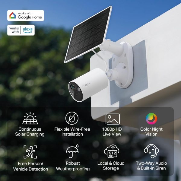 TP-Link 𝗧𝗮𝗽𝗼 SolarCam C402 Kit, Outdoor Battery Camera w/Solar Panel Base, Wireless, 1080P, Free Person/Vehicle Detection, SD/Cloud Storage, Color Night Vision, No Hub Needed, Works w/Alexa - Image 2