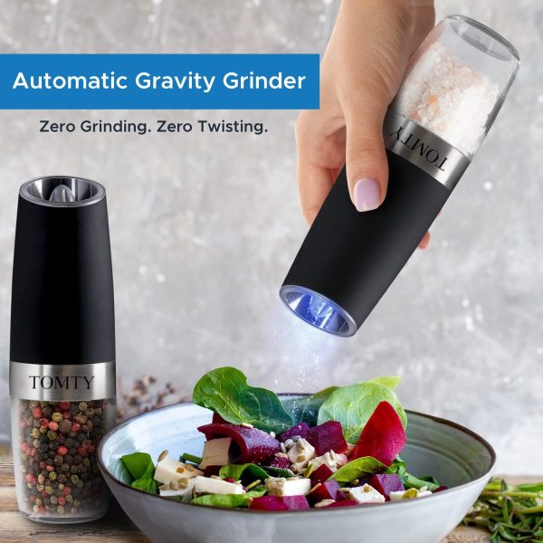 Gravity Electric Salt and Pepper Grinder Set White Elephant Gifts for Women Who Have Everything Grilling Men Kitchen Gadgets Housewarming Holiday Cooking Adults Idea Battery Operated Shakers Automatic - Image 6