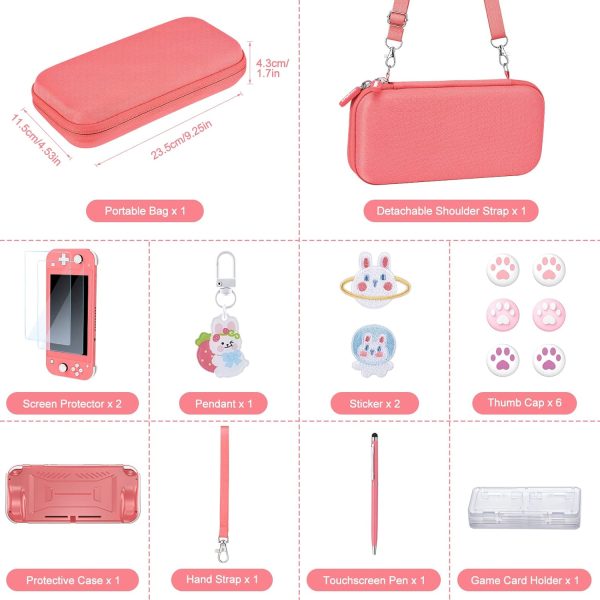 innoAura Switch Lite Case 18 in 1 Switch Lite Accessories Bundle with Switch Lite Carrying Case, Switch Game Case, Switch Lite Screen Protector, Switch Stand, Switch Thumb Grips (Coral) - Image 2