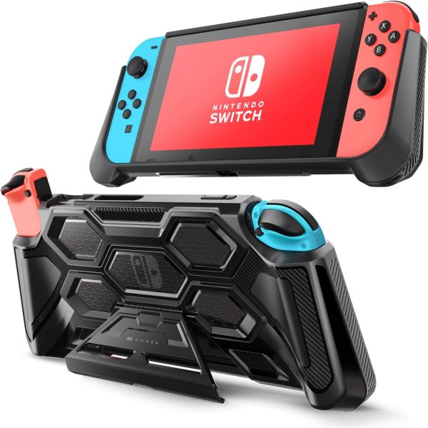 Mumba Protective Case for Nintendo Switch, [Battle Series] Heavy Duty Grip Cover for Nintendo Switch Console with Comfort Padded Hand Grips and Kickstand (Black)